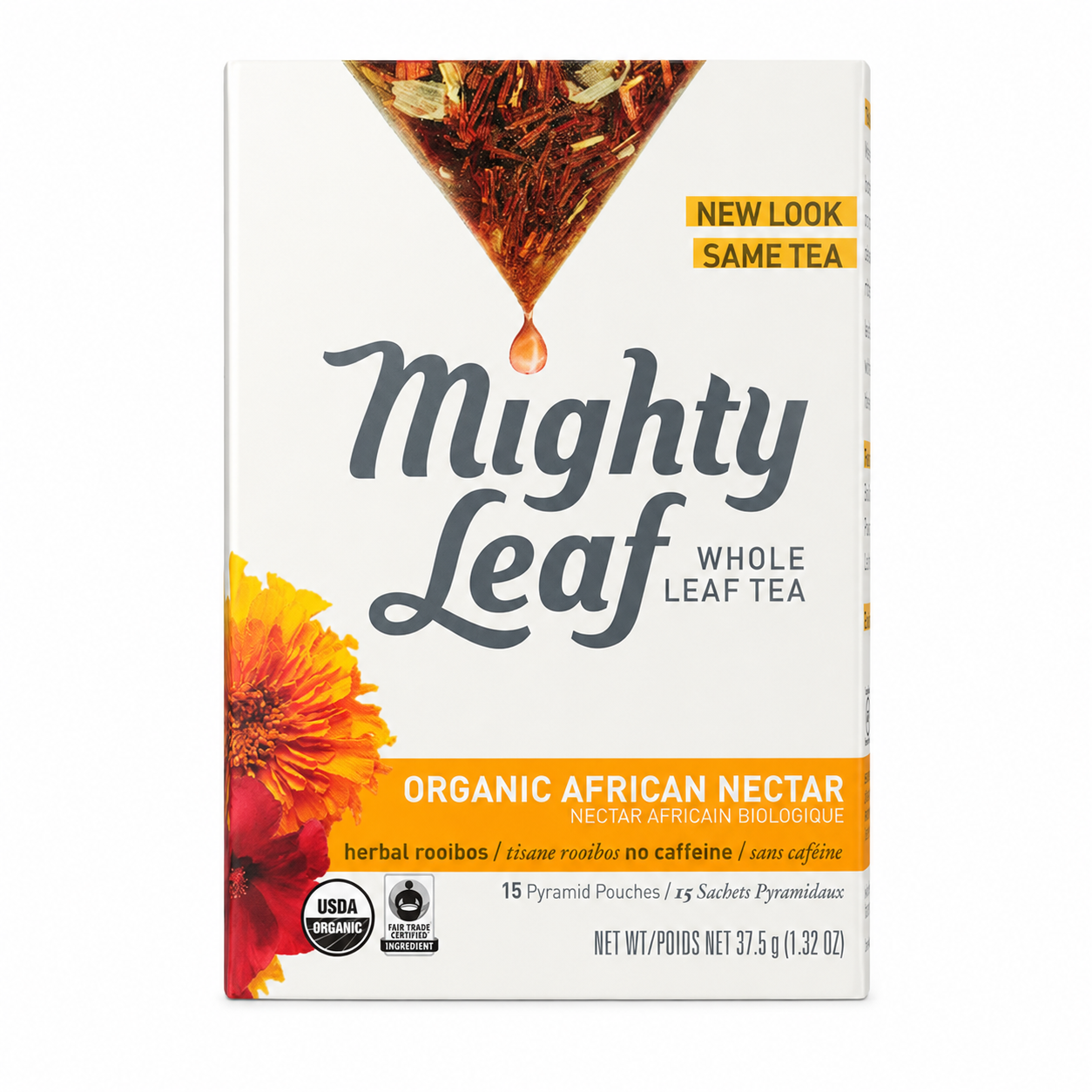 Mighty Leaf Organic African Nectar Tea Rooibos Herbal Blend Fruity Notes 1.32 oz 15 Pyramid Pouches Mighty Leaf